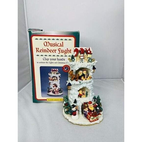 Musical Reindeer Fught Tower Santa Claus Christmas TL Toys 1997 Clap Activated - Picture 1 of 12